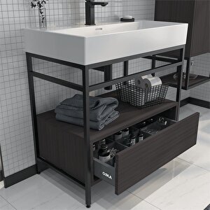 Vegas 80 Cm Antrasit Banyo Dolabı Alt Modül Ve Lavabo