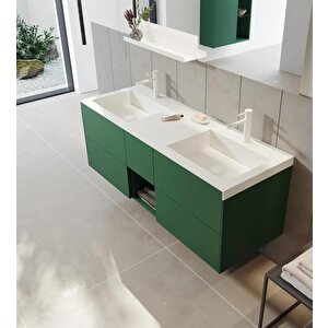 Milano 140 Cm Yeşil Banyo Dolabı Alt Modül Ve Lavabo