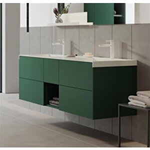 Milano 140 Cm Yeşil Banyo Dolabı Alt Modül Ve Lavabo