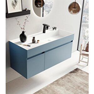 Lusso 120 Cm Mavi Banyo Dolabı Alt Modül Ve Lavabo