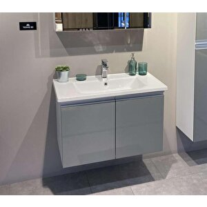 Terme 80 Cm Gri Banyo Dolabı Alt Modül Ve Lavabo