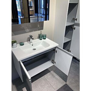 Terme 80 Cm Gri Banyo Dolabı Alt Modül Ve Lavabo