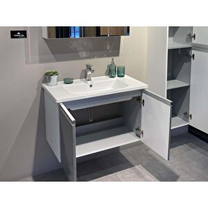 Terme 80 Cm Gri Banyo Dolabı Alt Modül Ve Lavabo