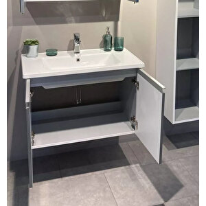 Terme 80 Cm Parlak Gri Banyo Dolabı Alt Modül Ve Lavabo