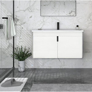 Trio 80 Cm Beyaz Kapaklı Banyo Dolabı Alt Modül Ve Lavabo