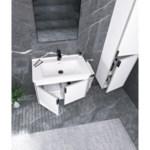 Trio 80 Cm Beyaz Kapaklı Banyo Dolabı Alt Modül Ve Lavabo