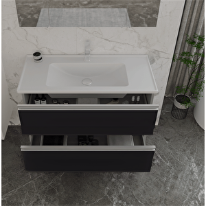 Terme 100 Cm Siyah Çekmeceli Banyo Dolabı Alt Modül Ve Lavabo
