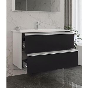 Terme 100 Cm Siyah Çekmeceli Banyo Dolabı Alt Modül Ve Lavabo