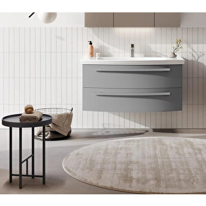 Urla 110 Cm Parlak Gri Banyo Dolabı Alt Modül Ve Lavabo