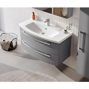 Urla 110 Cm Parlak Gri Banyo Dolabı Alt Modül Ve Lavabo