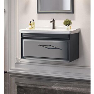 Design 85 Cm Antrasit Banyo Dolabı Alt Modül Ve Lavabo