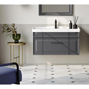 Design 100 Cm Antrasit Banyo Dolabı Alt Modül Ve Lavabo