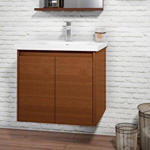 Duden 60 Cm Ceviz Kapaklı Banyo Dolabı Alt Modül Ve Lavabo