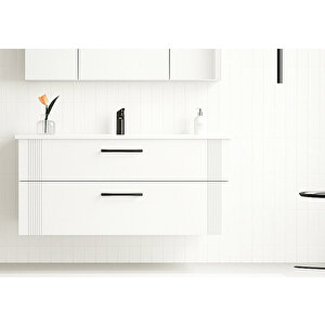 Bari 100 Cm Mat Beyaz Banyo Dolabı Alt Modül Ve Lavabo