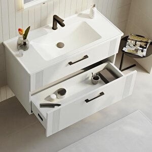 Bari 100 Cm Mat Beyaz Banyo Dolabı Alt Modül Ve Lavabo
