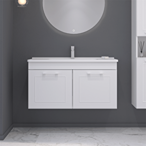 Limpo 80 Cm Beyaz Kapaklı Banyo Dolabı Alt Modül Ve Lavabo