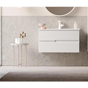 Moonlight 90 Cm Beyaz Banyo Dolabı Alt Modül Ve Lavabo