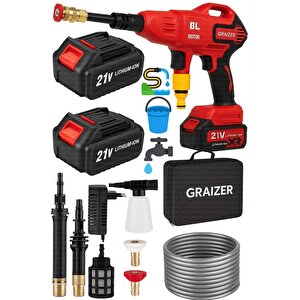 Alman K 21 V 3.0 Ah Çelik Piston Kömürsüz Şarjlı Oto Araba Yıkama Makinesi Çift Akülü Bahçe Yıkama
