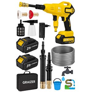 Alman S 21 V 3.0 Ah Çelik Piston Kömürsüz Şarjlı Oto Araba Yıkama Makinesi Çift Akülü Bahçe Yıkama