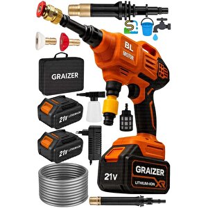 Alman T 21 V 3.0 Ah Çelik Piston Kömürsüz Şarjlı Oto Araba Yıkama Makinesi Çift Akülü Bahçe Yıkama