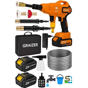 Alman T 21 V 3.0 Ah Çelik Piston Kömürsüz Şarjlı Oto Araba Yıkama Makinesi Çift Akülü Bahçe Yıkama