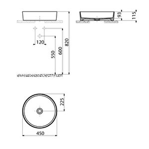 Lp145-00kk Loop Yuvarlak Çanak Lavabo 45 Cm Kömür Karası