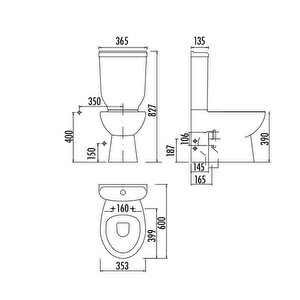 SD318 Sedef Duvara Dayalı Klozet Rezervuar 60 cm Beyaz