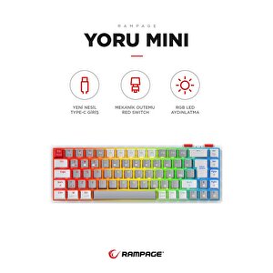 Yoru Mini Gri/beyaz Type-c Bağlantılı Outemu Red Swich Q Mekanik Gaming Oyuncu Klavye Rgb