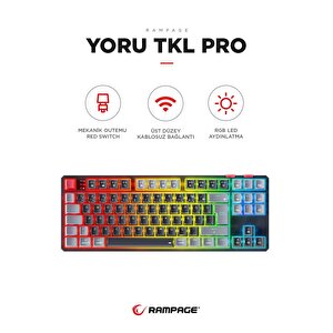 Yoru Tkl Pro Siyah/gri 2.4ghz+bt5.0+type-c 5 Bağlantı Outemu Red Swich Q Mekanik Gaming Oyuncu Klavye Rgb