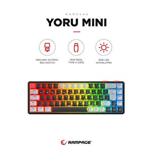 Yoru Mini Siyah/gri Type-c Bağlantılı Outemu Red Swich Q Mekanik Gaming Oyuncu Klavye Rgb