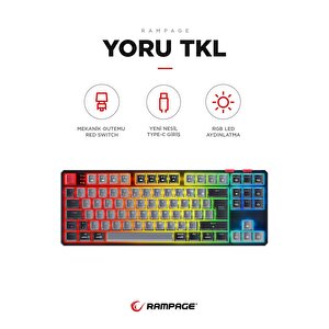 Yoru Tkl Gri/siyah Type-c Bağlantılı Outemu Red Swich Q Mekanik Gaming Oyuncu Klavye Rgb