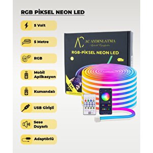 Usb Neon Rgb Piksel Şerit Led - Animasyonlu - Sese Duyarlı - 5 Metre (mobil Aplikasyon - Kumandalı))