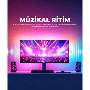 Usb Neon Rgb Piksel Şerit Led - Animasyonlu - Sese Duyarlı - 5 Metre (mobil Aplikasyon - Kumandalı))