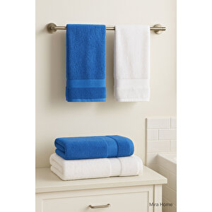 4 Parça Ekonomik Banyo Havlu Takımı %100 Pamuklu Quickdry Mavi