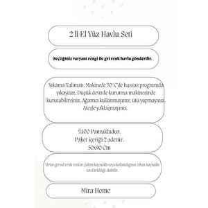 2 Li Lüks El Yüz Havlu Seti 50x90 Cm %100 Pamuklu Gramajlı Grinja