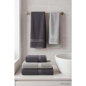 4 Parça Banyo Havlu Takımı %100 Pamuklu Dry Antrasit Açık Gri
