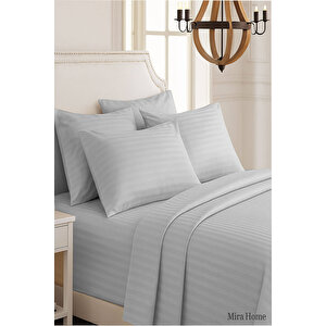 Çift Kişilik Su Yollu Saten Nevresim Takımı Polycotton Açık Gri