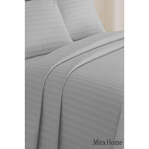 Çift Kişilik Su Yollu Saten Nevresim Takımı Polycotton Açık Gri