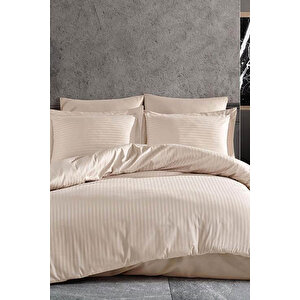 Çift Kişilik Su Yollu Saten Nevresim Takımı Polycotton Bej