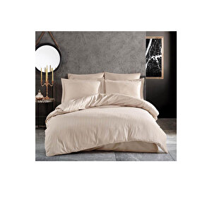 Çift Kişilik Su Yollu Saten Nevresim Takımı Polycotton Bej