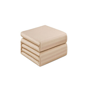 Çift Kişilik Su Yollu Saten Nevresim Takımı Polycotton Bej