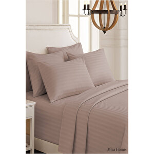 Çift Kişilik Su Yollu Saten Nevresim Takımı Polycotton Kahve