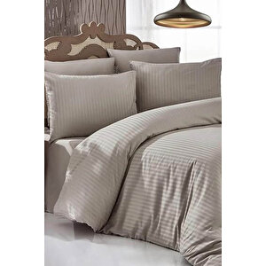 Çift Kişilik Su Yollu Saten Nevresim Takımı Polycotton Kahve