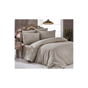 Çift Kişilik Su Yollu Saten Nevresim Takımı Polycotton Kahve