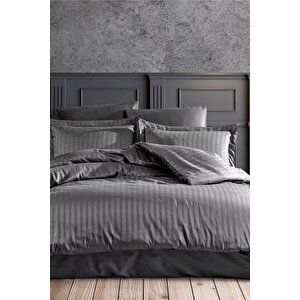 Çift Kişilik Su Yollu Saten Nevresim Takımı Polycotton Antrasit