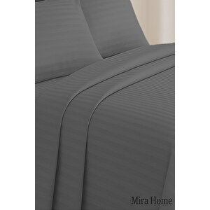Çift Kişilik Su Yollu Saten Nevresim Takımı Polycotton Antrasit