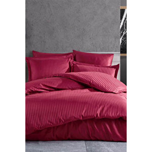Çift Kişilik Su Yollu Saten Nevresim Takımı Polycotton Bordo
