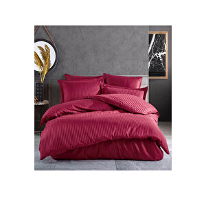 Çift Kişilik Su Yollu Saten Nevresim Takımı Polycotton Bordo