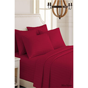 Çift Kişilik Su Yollu Saten Nevresim Takımı Polycotton Bordo