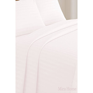 Çift Kişilik Su Yollu Saten Nevresim Takımı Polycotton Beyaz